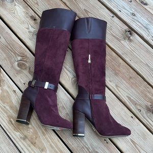 Hal Rubenstein Burgundy Suede Leather Knee High Boots Women’s Size 7.5M